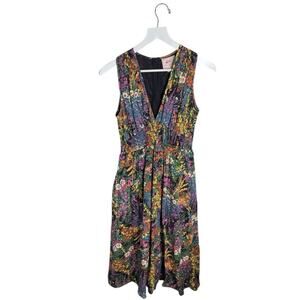 Banjanan Floral Sleeveless V-neck Smocked waist Cotton Midi Dress W1717 Sz S